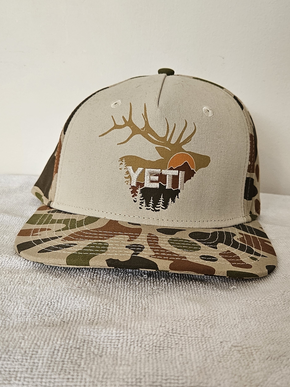 Sunrise Elk 60/40 5 Panel Flat Brim - Tan Brown/Camo